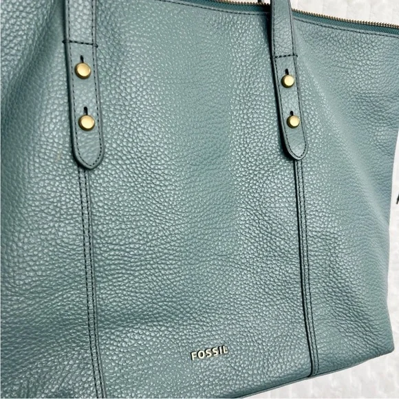 Fossil Pebbled Leather Jenna Shoulder Tote Purse Steel Blue RM280 - Picture 3 of 7